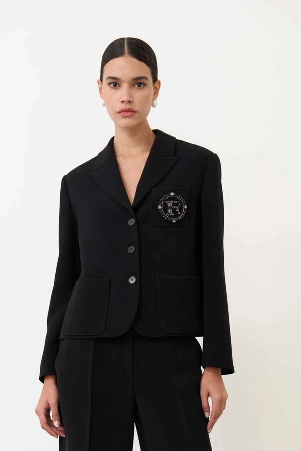 Roman Monogram-Embellished Solid Jacket Black