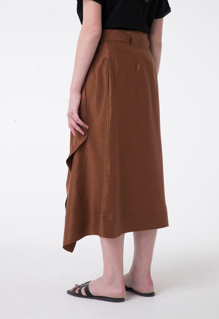 Apanage Linen Overlap Belted A-Line Skirt Brown