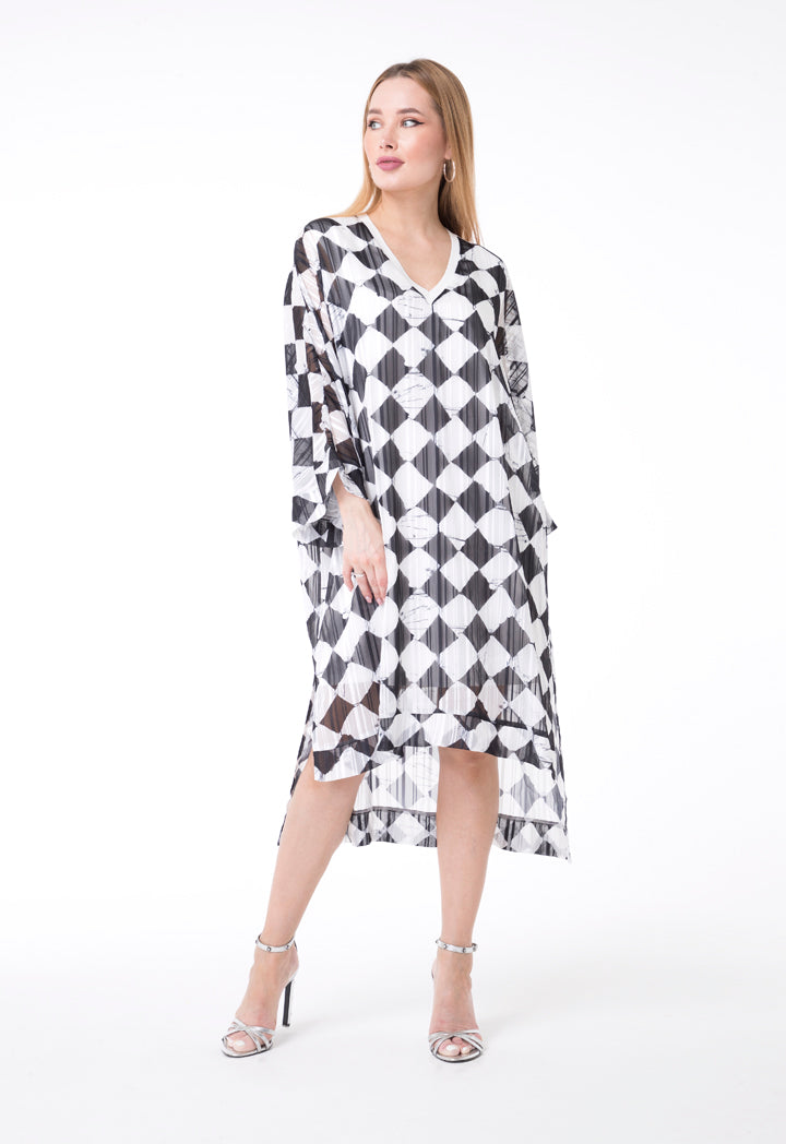 BERRIN Printed V-Neck Long Sleeve Short Dress BLACK