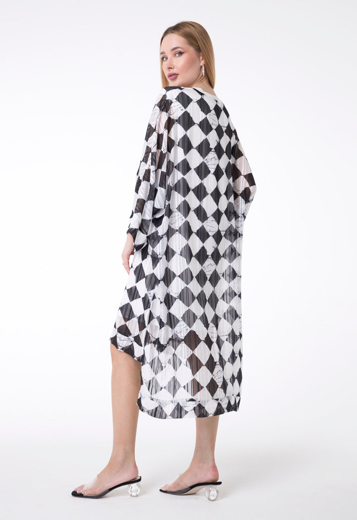 BERRIN Printed V-Neck Long Sleeve Short Dress BLACK