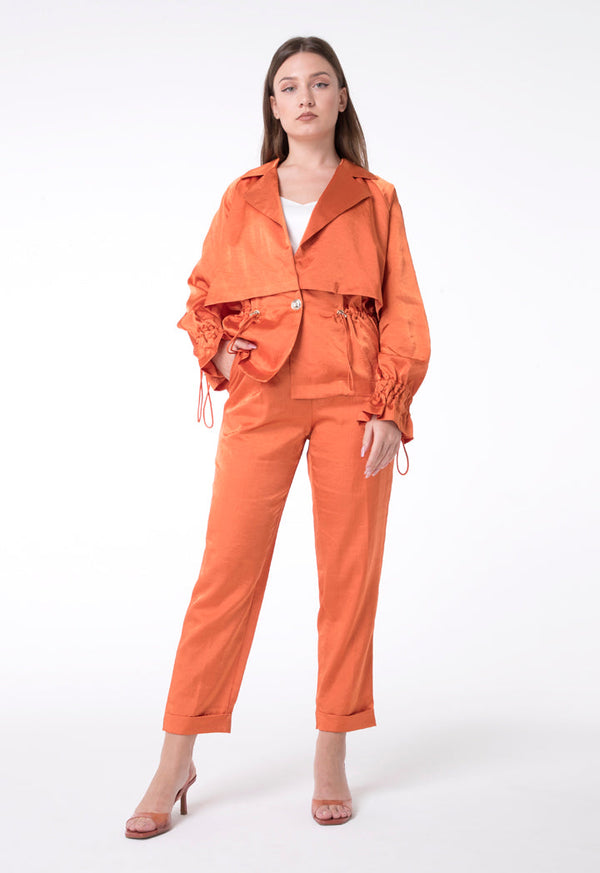 BERRIN Plain Drawstring Waist Short Jacket ORANGE