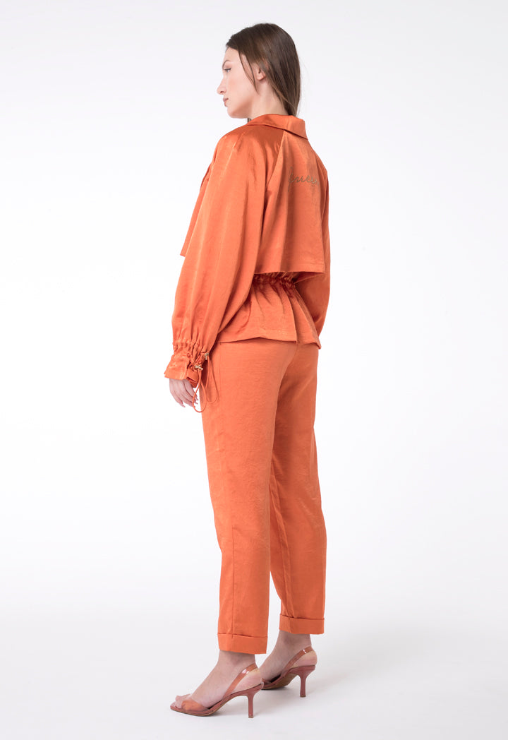 BERRIN Plain Drawstring Waist Short Jacket ORANGE