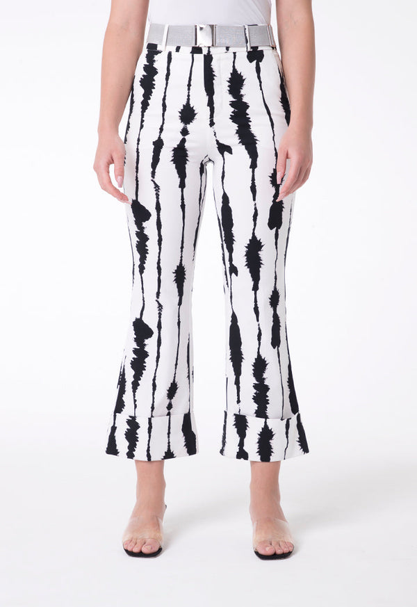 BERRIN Printed High Waist Flare Trouser BONE/BLACK