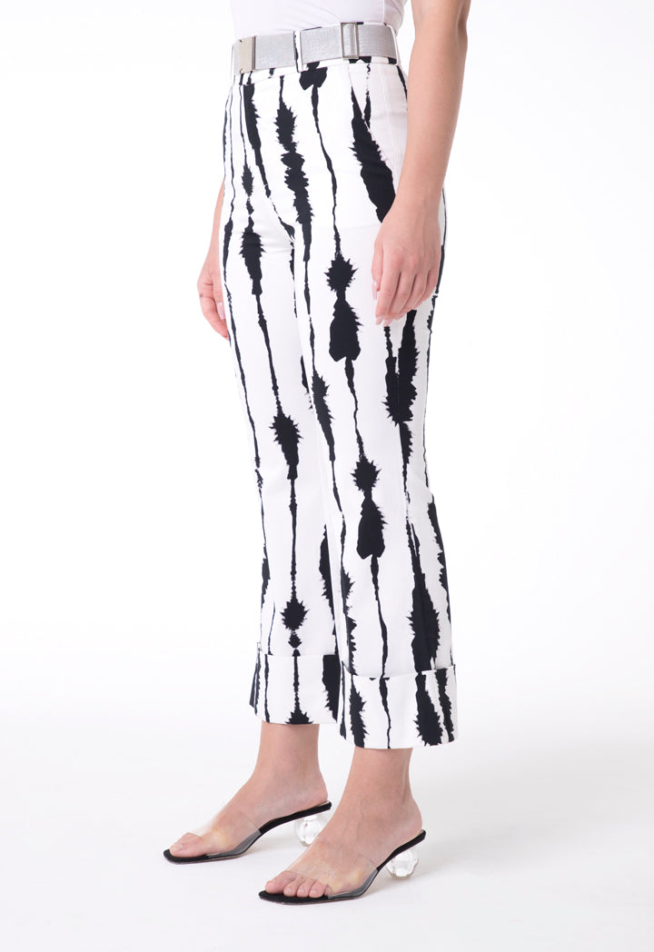 BERRIN Printed High Waist Flare Trouser BONE/BLACK