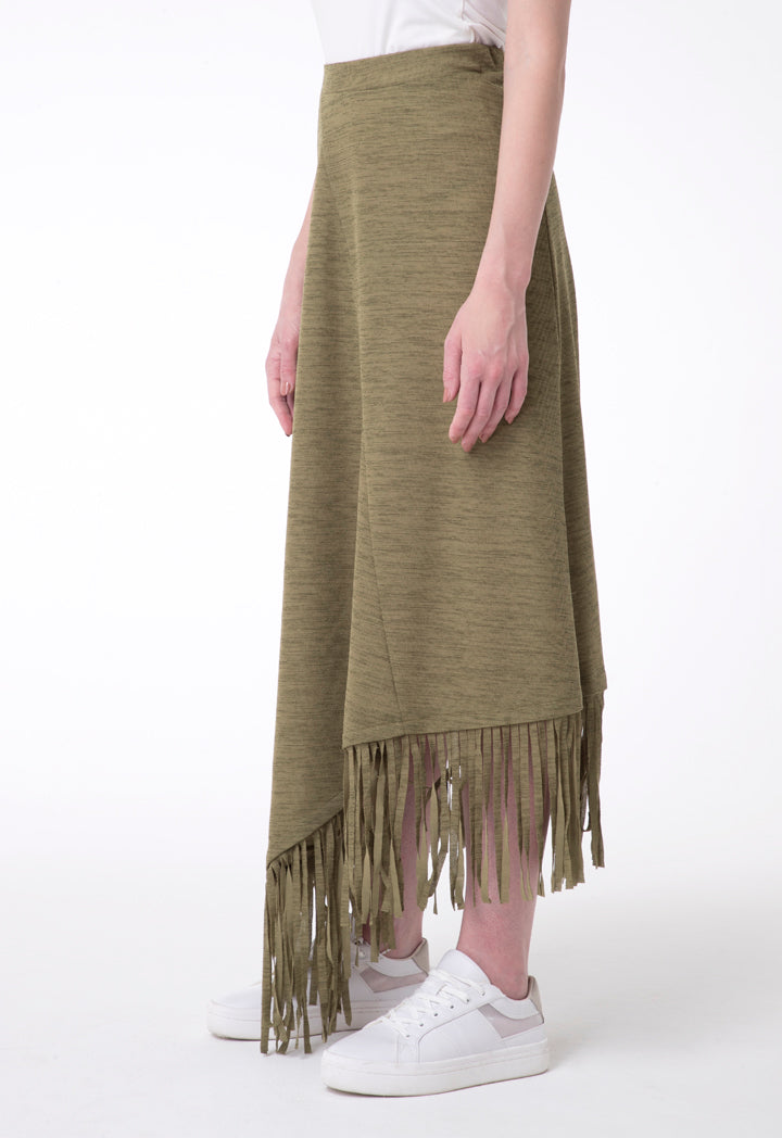 BERRIN Asymmetrical Fringe Hem Skirt KHAKI