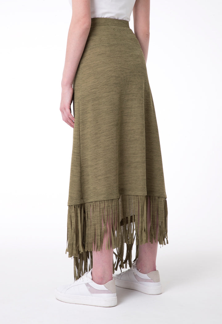 BERRIN Asymmetrical Fringe Hem Skirt KHAKI