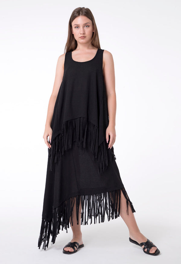 BERRIN KNITWEAR WIDE FRILL N/SL BLACK