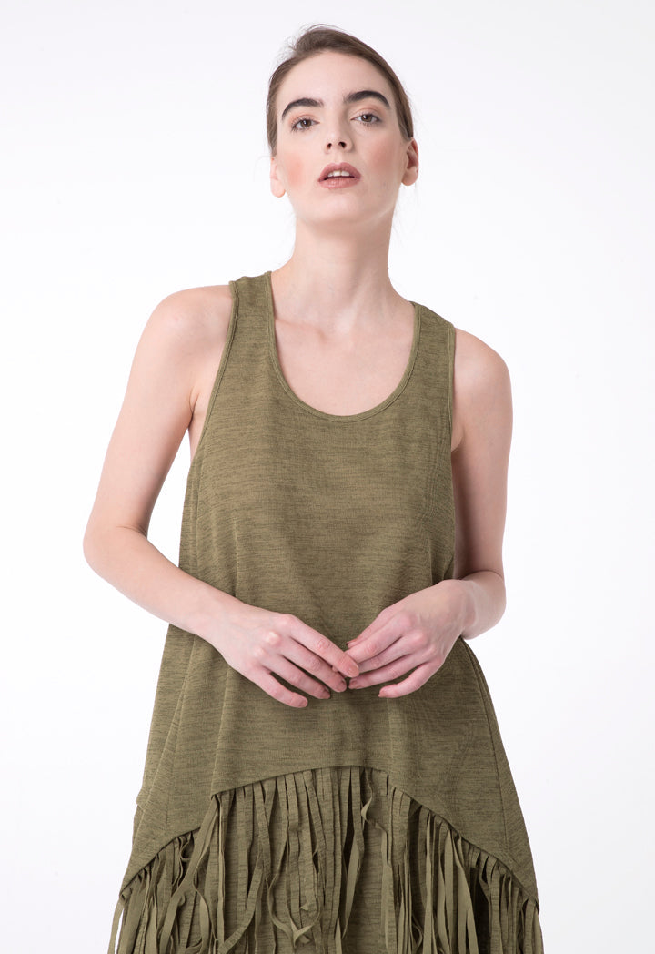 BERRIN KNITWEAR WIDE FRILL N/SL KHAKI