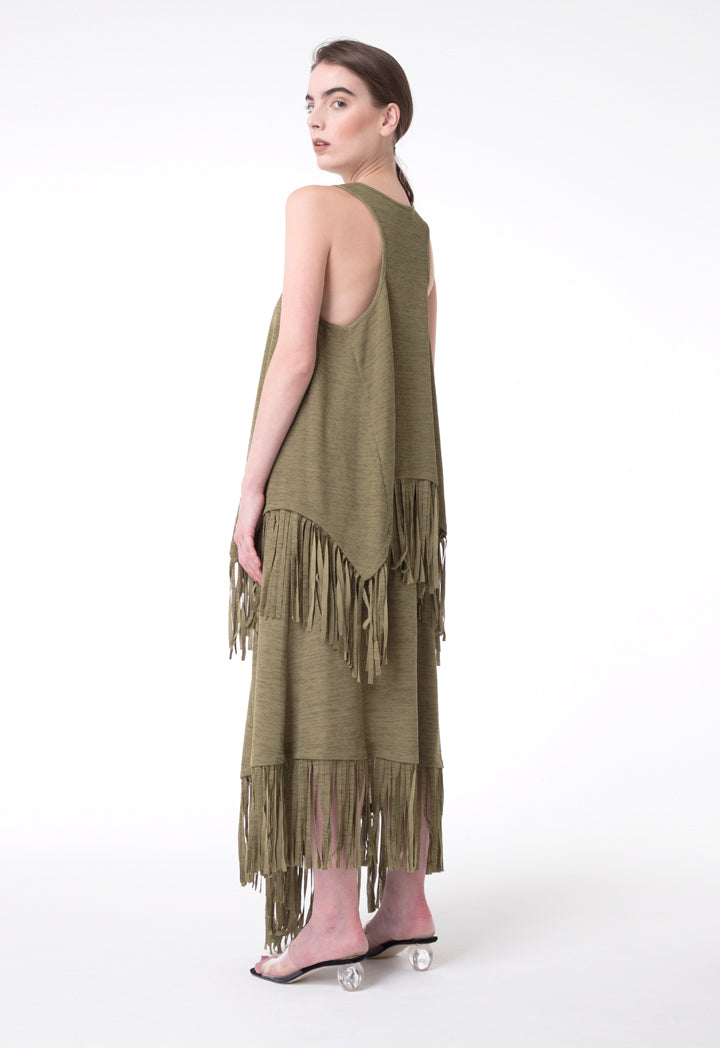 BERRIN KNITWEAR WIDE FRILL N/SL KHAKI