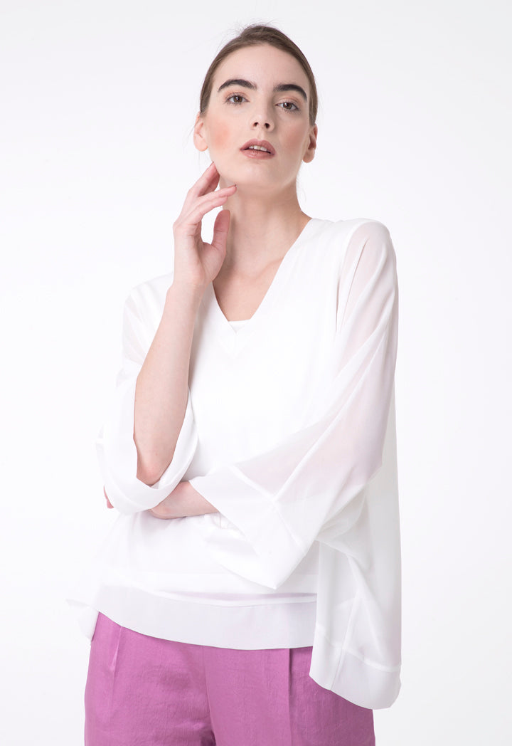 BERRIN Wide Long Sleeve V-Neck Blouse BONE