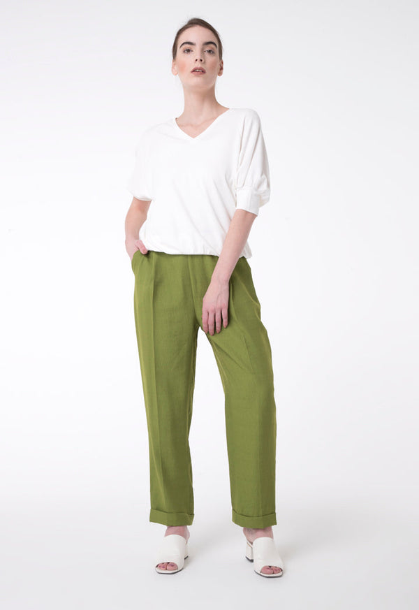 BERRIN Plain High Waist Trouser OLIVE