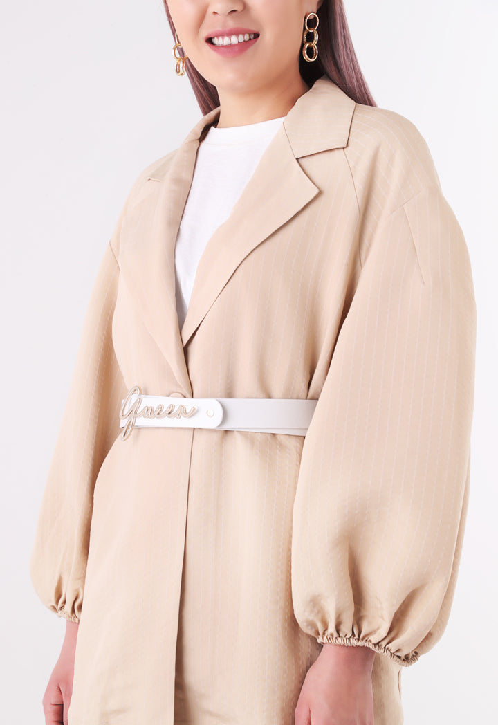 BERRIN Striped Notch Collar Single Breasted Belted Jacket BEIGE