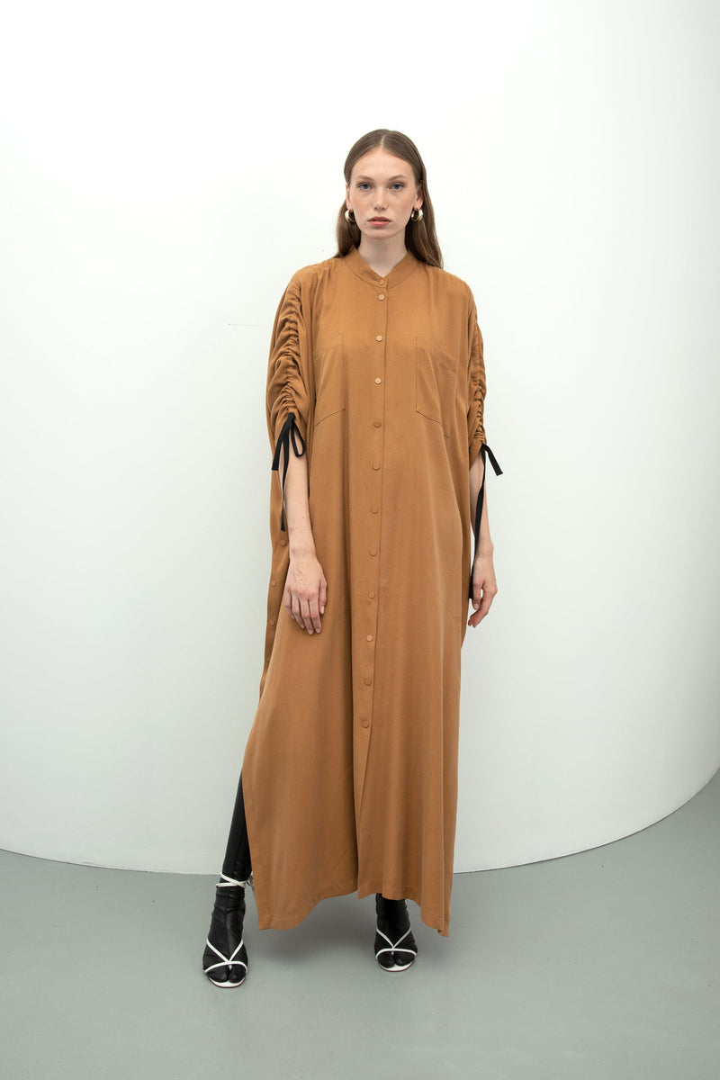 Baqa Sleeve Detail Maxi Dress Camel