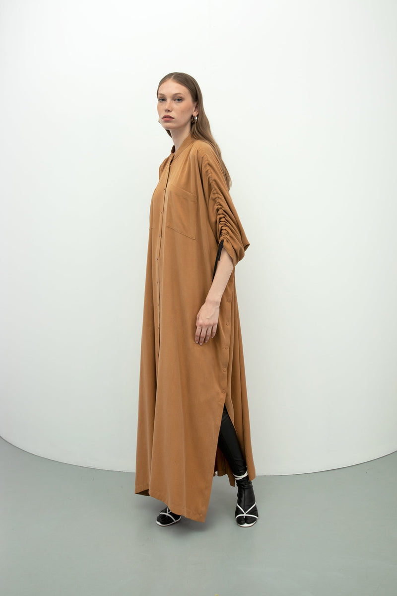 Baqa Sleeve Detail Maxi Dress Camel