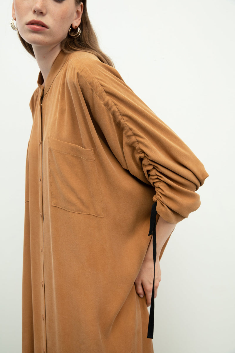 Baqa Sleeve Detail Maxi Dress Camel