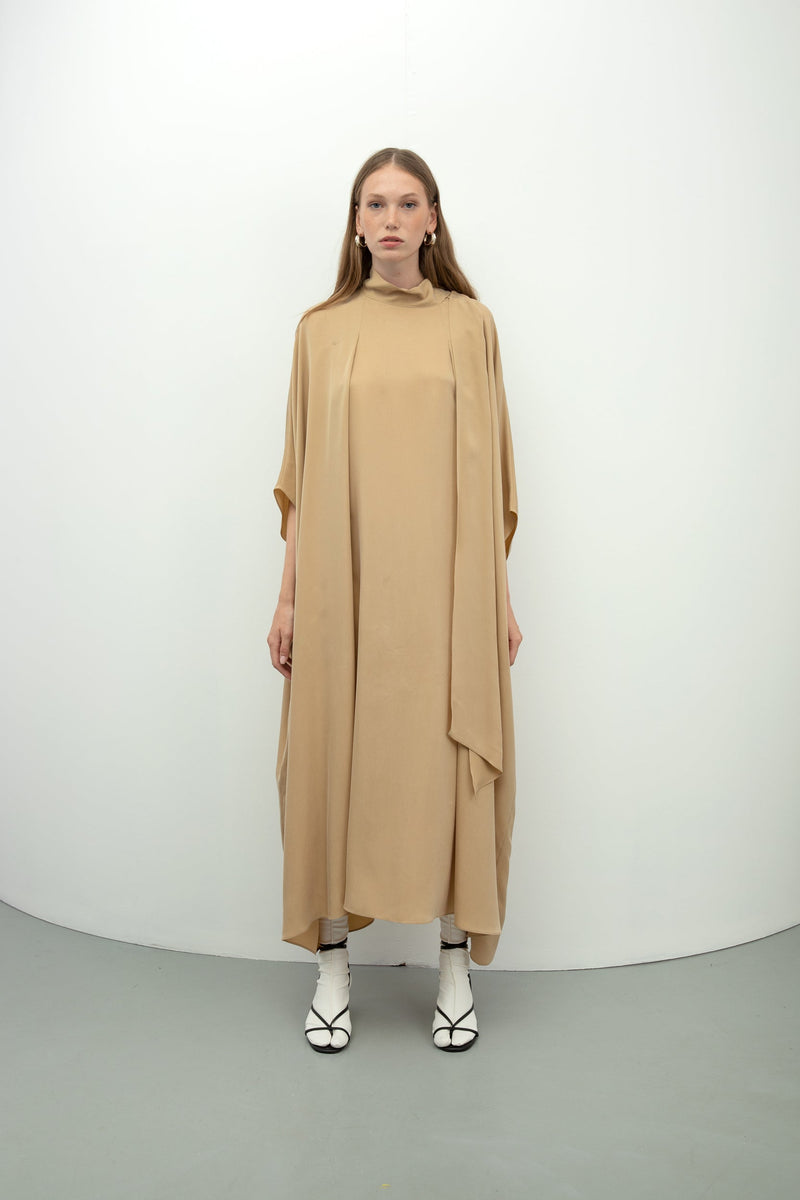 Baqa Wide Sleeve Oversized Dress Beige