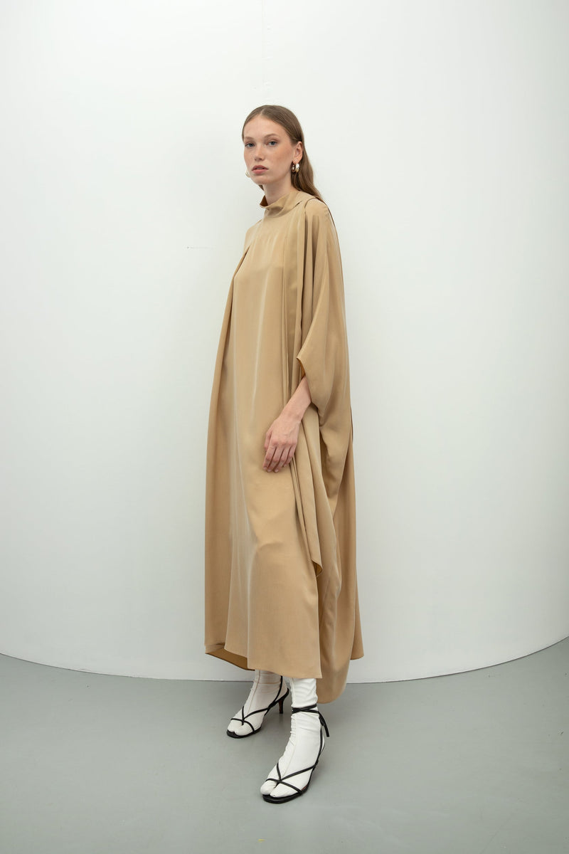 Baqa Wide Sleeve Oversized Dress Beige