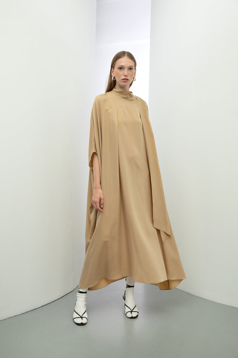 Baqa Wide Sleeve Oversized Dress Beige