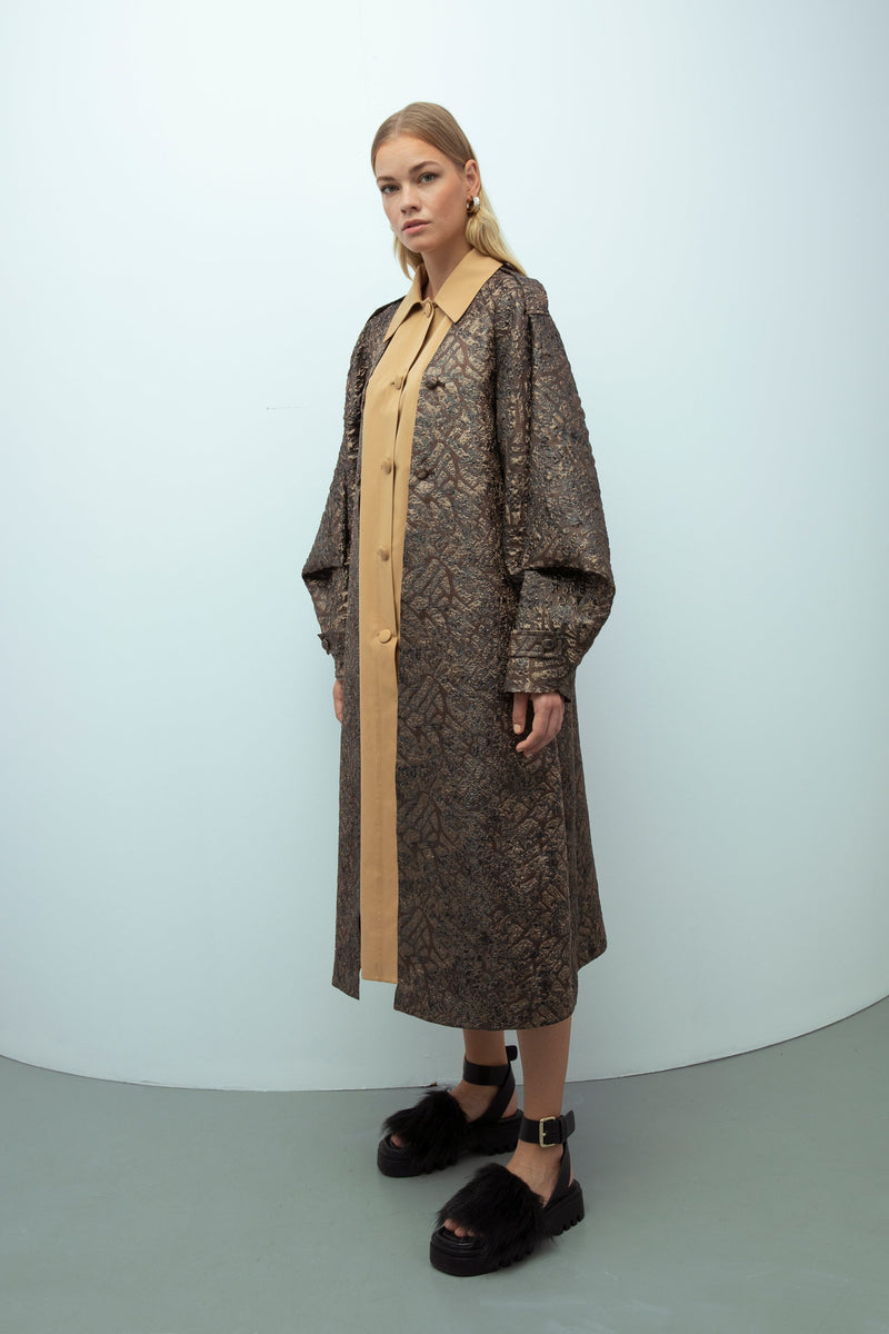 Baqa Jacquard Embroidered Coat Brown