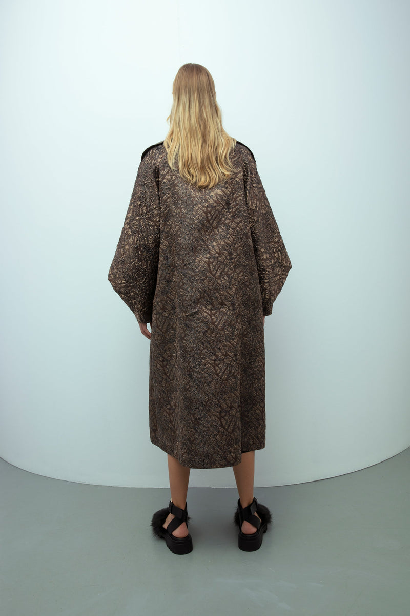 Baqa Jacquard Embroidered Coat Brown