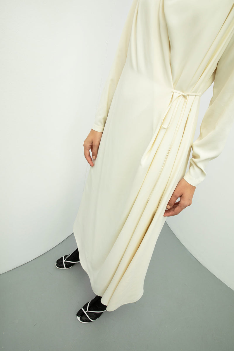 Baqa Wrap Detail Draped Dress  Cream