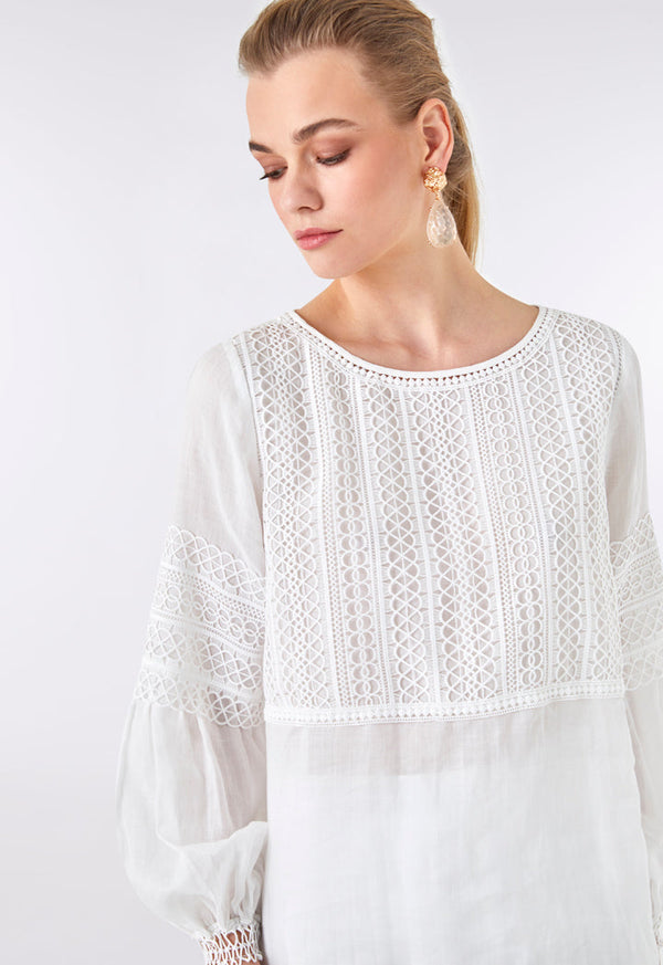 Choice Lace Embroidered Blouse Off White - Wardrobe Fashion