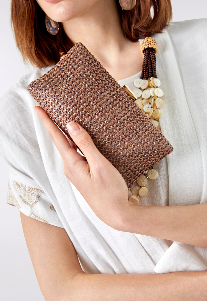 Choice Woven Straw Box Clutch Bag Coffee - Wardrobe Fashion