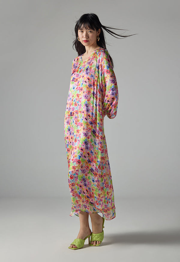 Choice Long Sleeve Floral Print Dress Multi Color