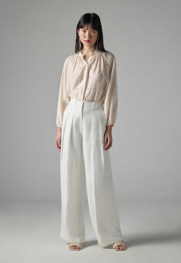 Choice Solid Wide Legs Trouser Off White