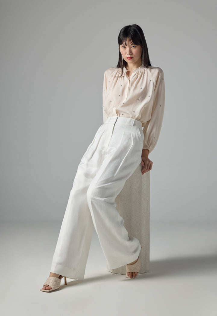 Choice Solid Wide Legs Trouser Off White