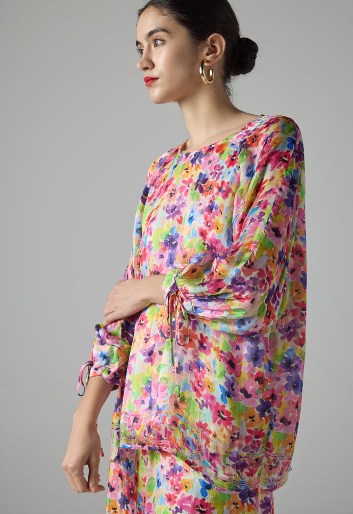 Choice Floral Print Raglan Sleeve Blouse Multi Color