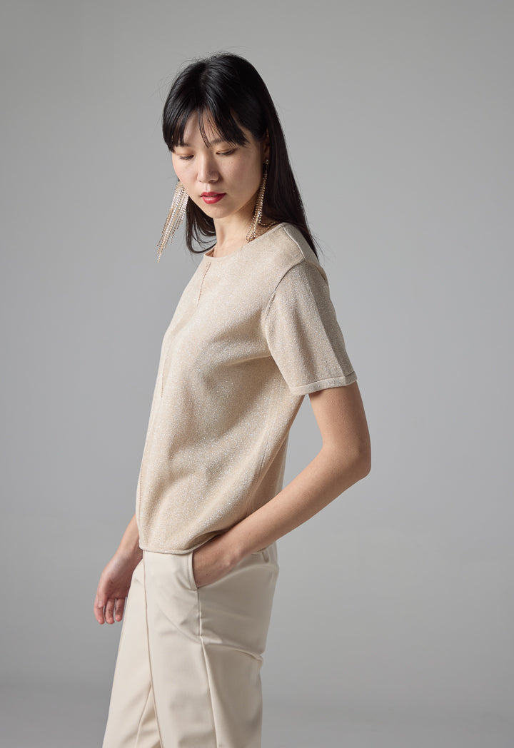 Choice Lurex Short Sleeve Blouse Beige