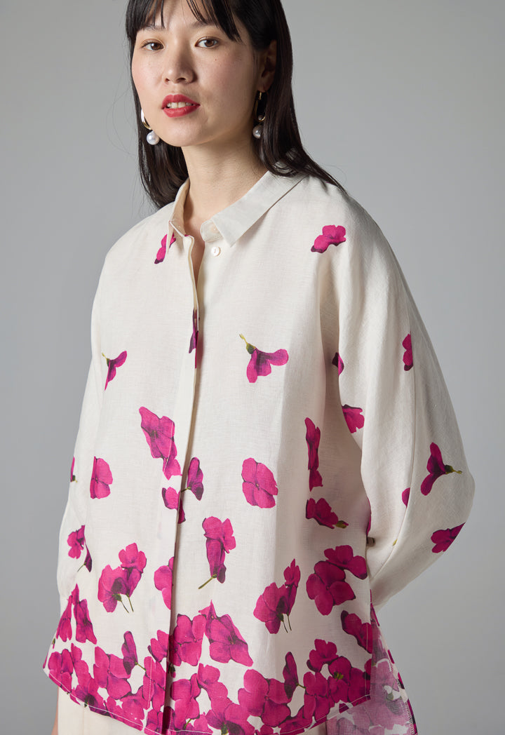 Choice Floral Print Long Sleeve Shirt - Ramadan Style Cream