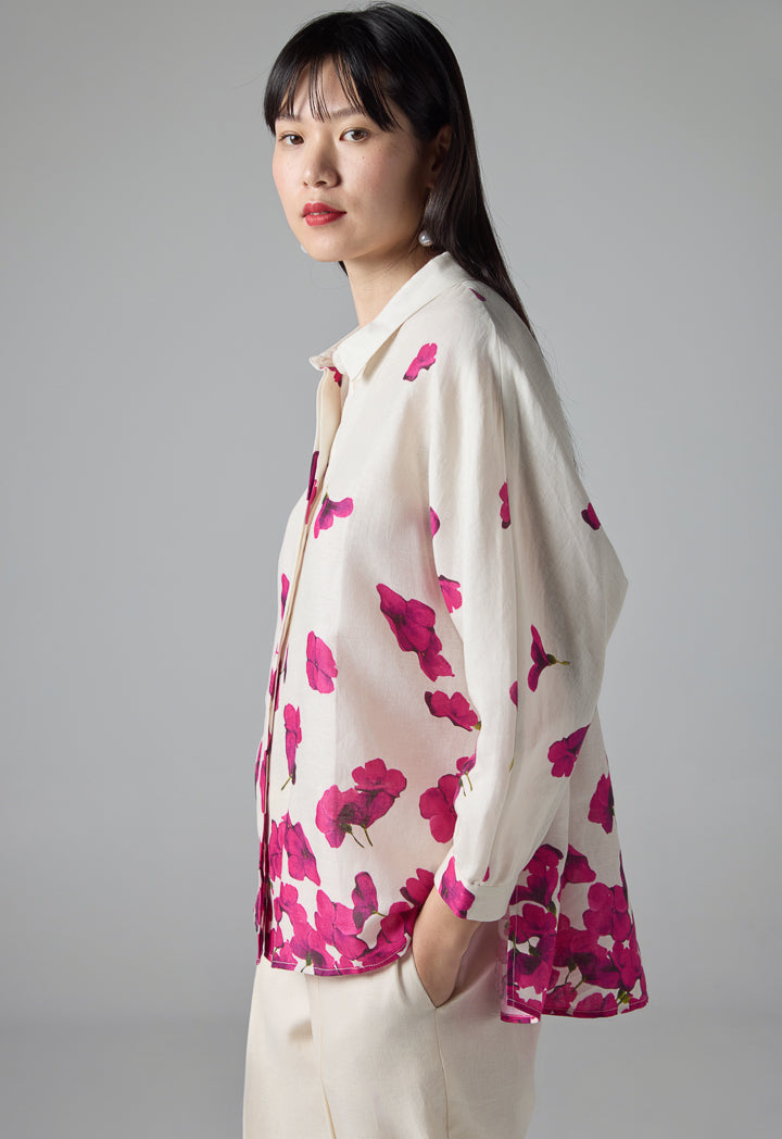 Choice Floral Print Long Sleeve Shirt - Ramadan Style Cream