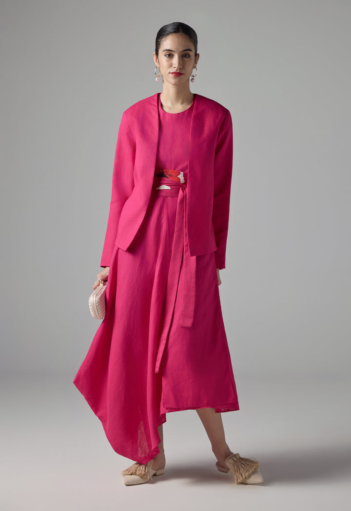 Choice Long Sleeves Pleated Jacket Fuchsia