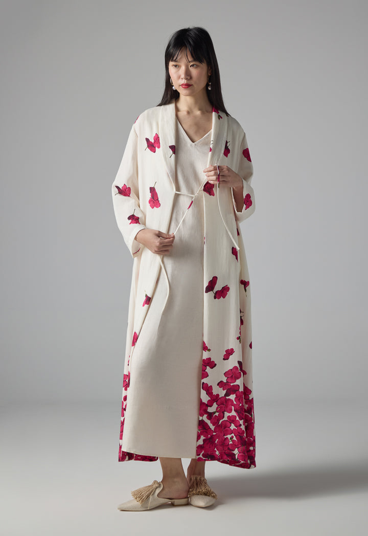 Choice Floral Print Maxi Abaya - Ramadan Style Cream