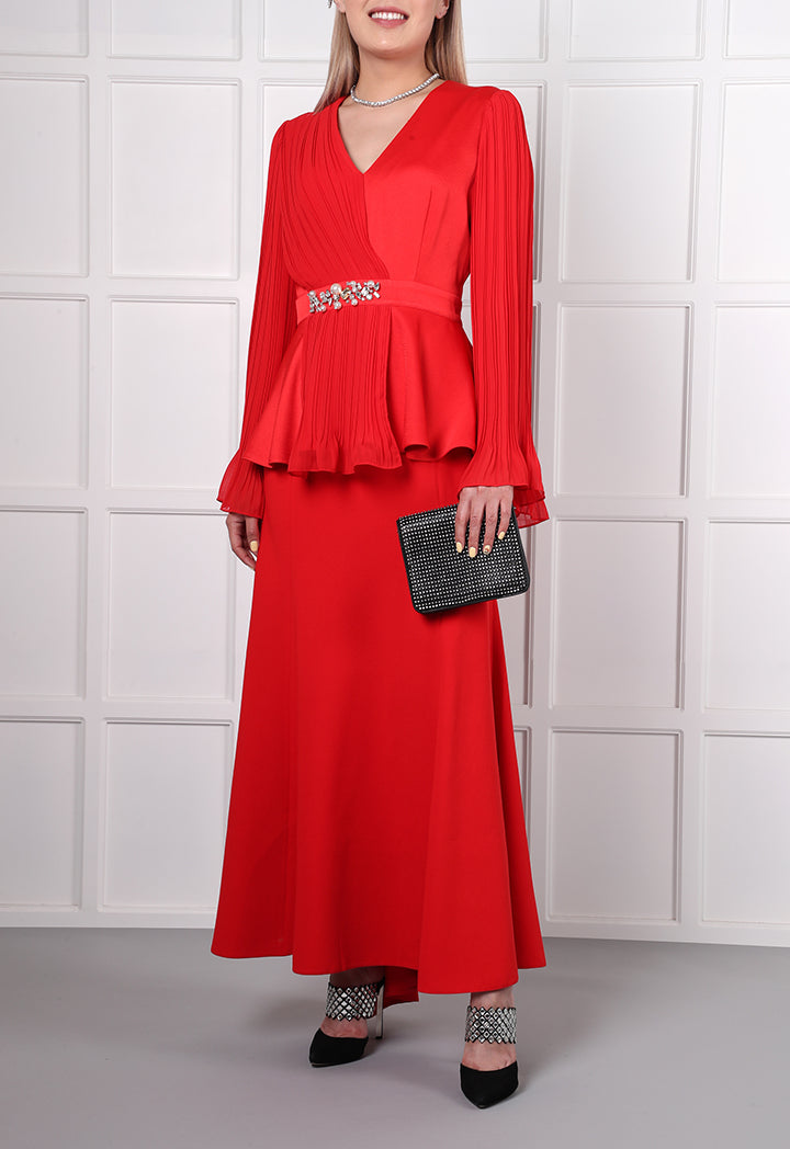 Choice Pleated Chiffon Blouse Red - Wardrobe Fashion