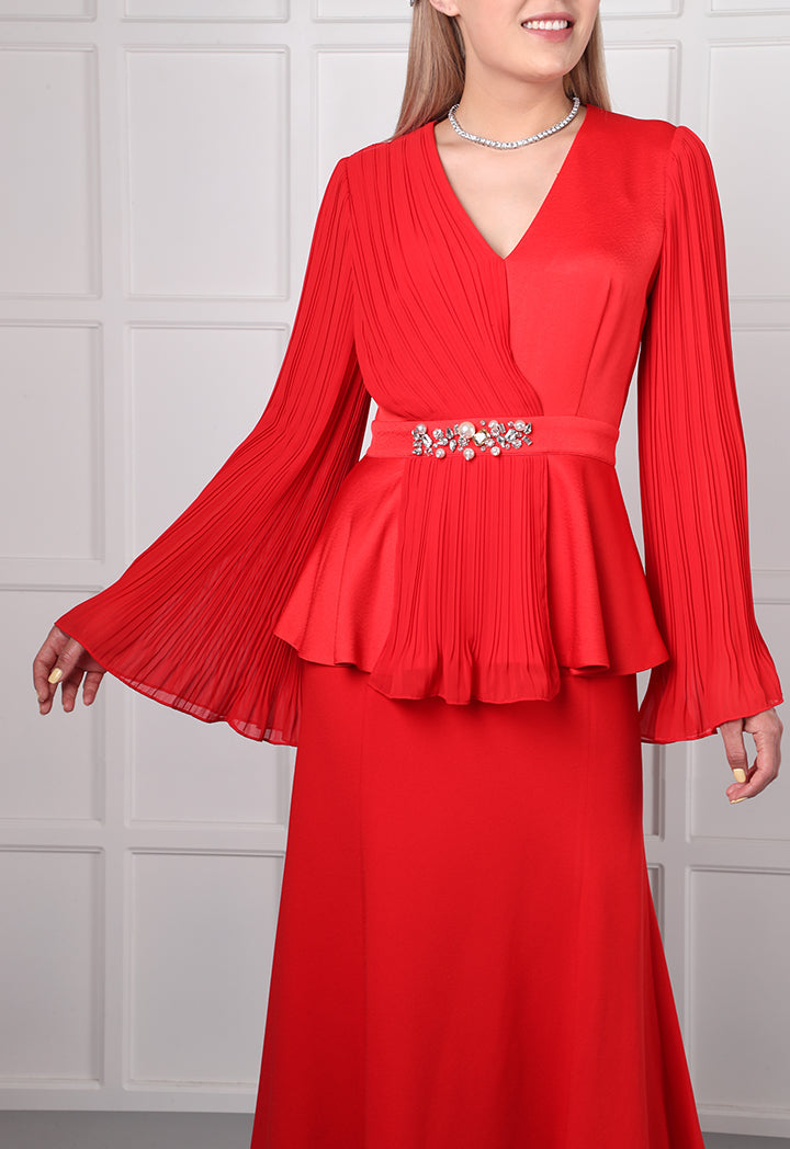 Choice Pleated Chiffon Blouse Red - Wardrobe Fashion