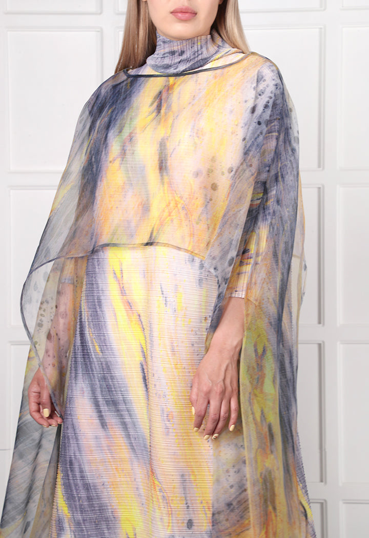 Choice Printed Chiffon Poncho Yellow - Wardrobe Fashion