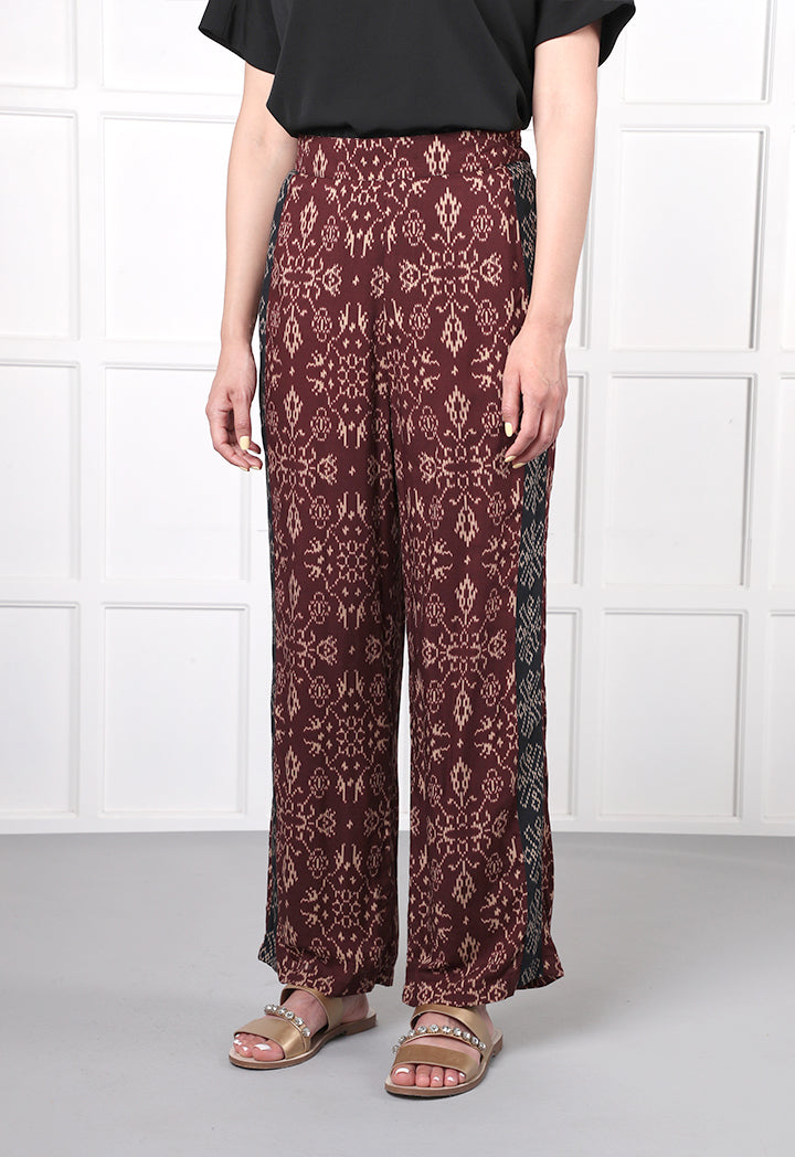 Choice Straight Leg Printed Pants Burgundy - Wardrobe Fashion