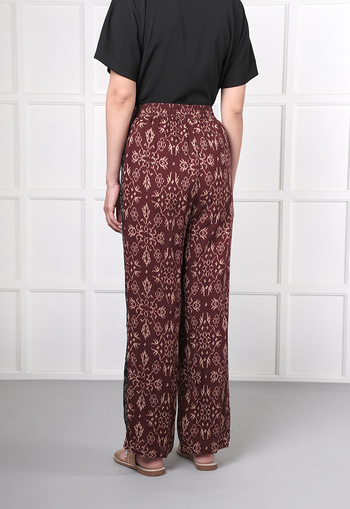 Choice Straight Leg Printed Pants Burgundy - Wardrobe Fashion