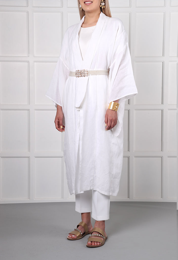 Choice Linen Kimono Kaftan Offwhite - Wardrobe Fashion