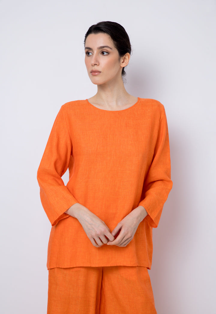 Choice Solid Long Sleeve Blouse Orange