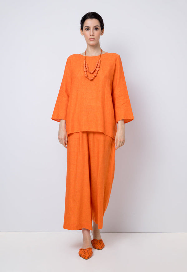 Choice Solid Long Sleeve Blouse Orange