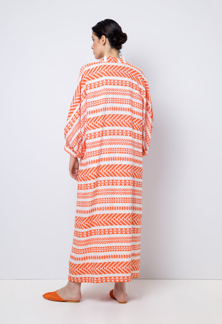 Choice Contrast Long Balloon Sleeves Abaya Orange