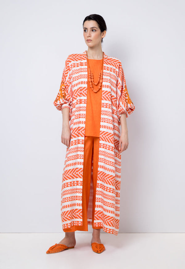 Choice Contrast Long Balloon Sleeves Abaya Orange