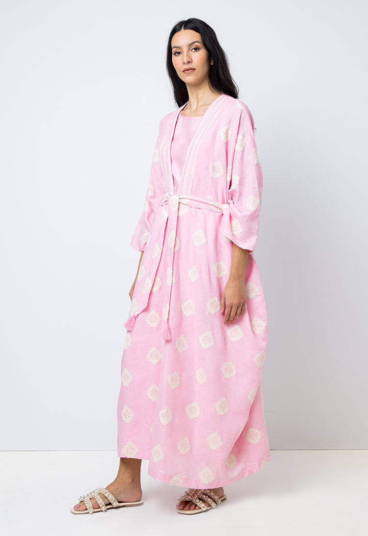 Choice Embroidered Sequins Kimono Sleeves Abaya Pink