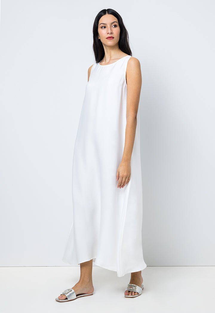 Choice Solid Sleeveless Crew Collar Dress Offwhite