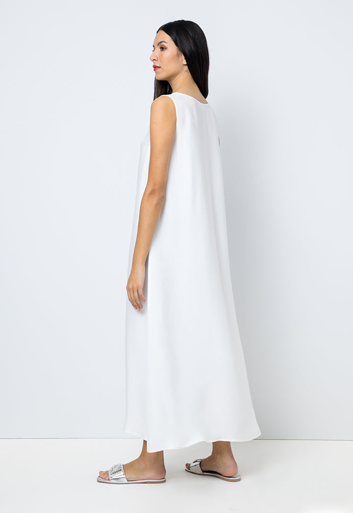 Choice Solid Sleeveless Crew Collar Dress Offwhite