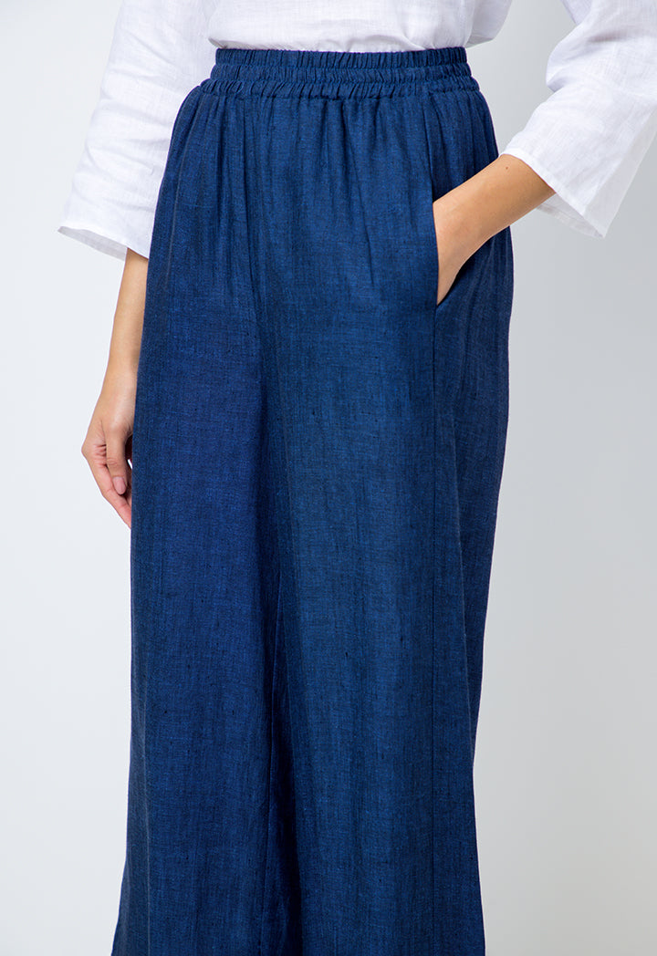 Choice Solid High Waist Trousers Blue